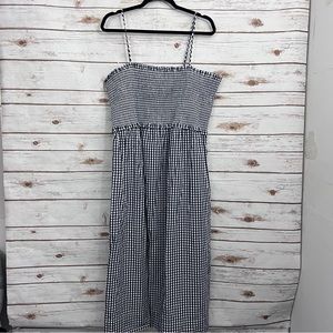 J Crew Blue Plaid Smocked Cotton Poplin Tank Midi Dress NWT